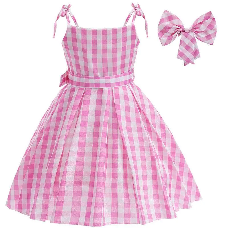 Cute Pink Gingham Dress Comfortable and Breathable Kids’ Wear Carnival Birthday Banquet Host Performance Dress