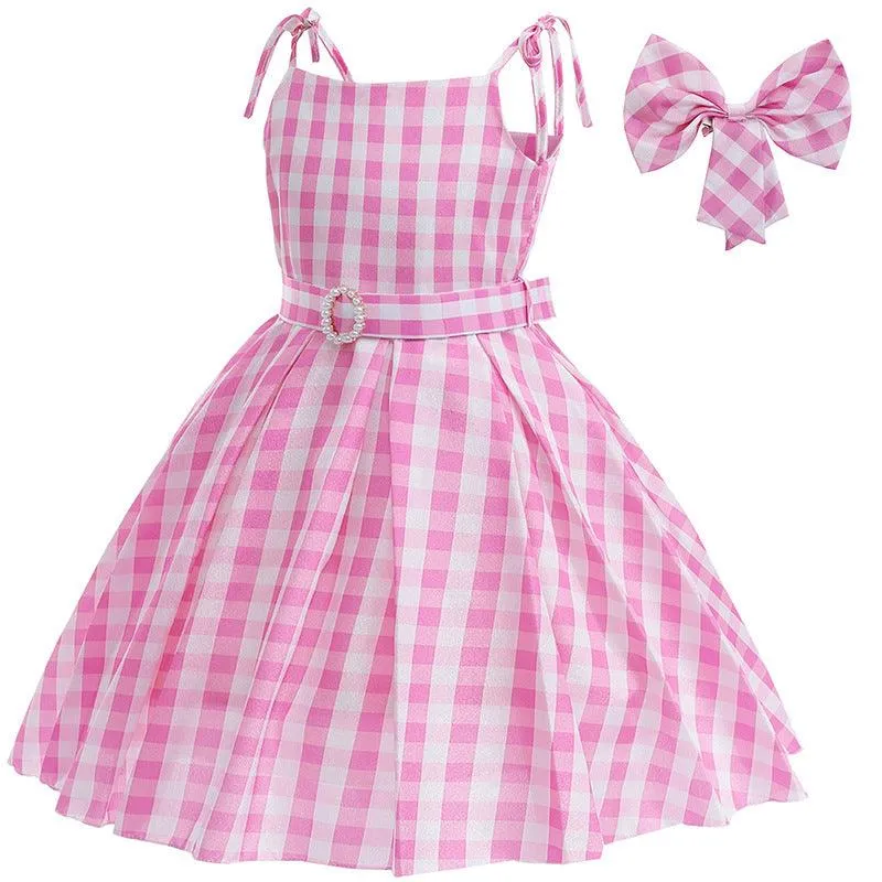 Cute Pink Gingham Dress Comfortable and Breathable Kids’ Wear Carnival Birthday Banquet Host Performance Dress