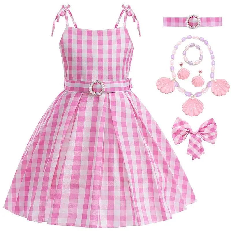 Cute Pink Gingham Dress Comfortable and Breathable Kids’ Wear Carnival Birthday Banquet Host Performance Dress