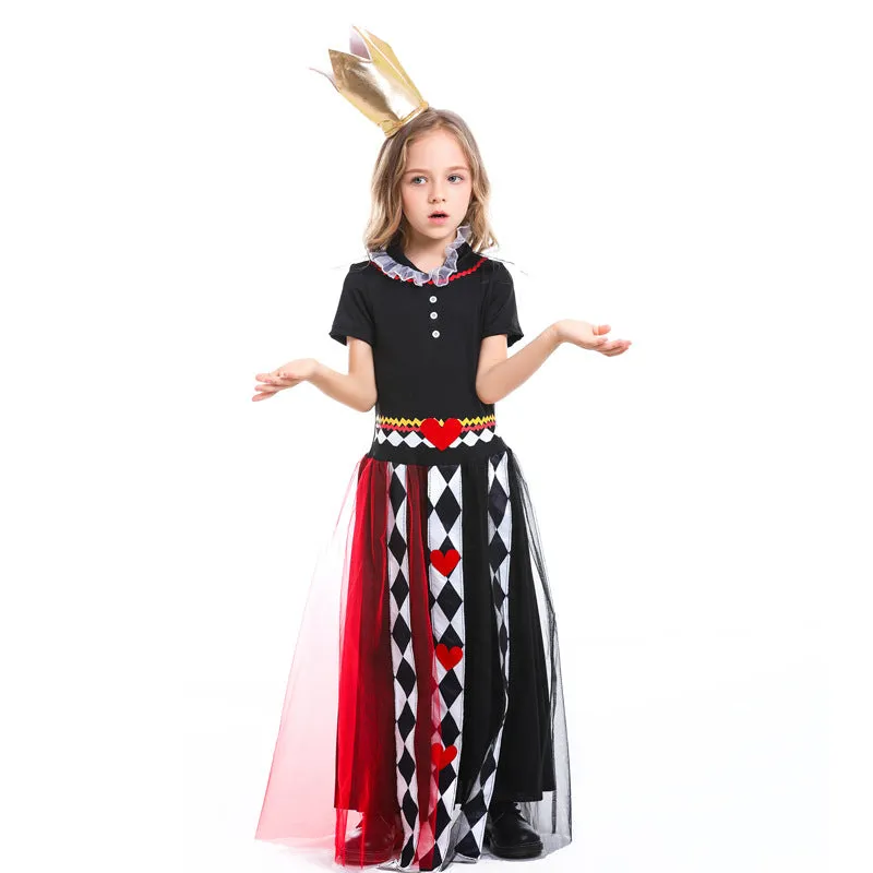 DUNNMALL  Halloween Costume Girls' Fairy Tale Alice in Wonderland Cosplay Poker Queen Performance Wear