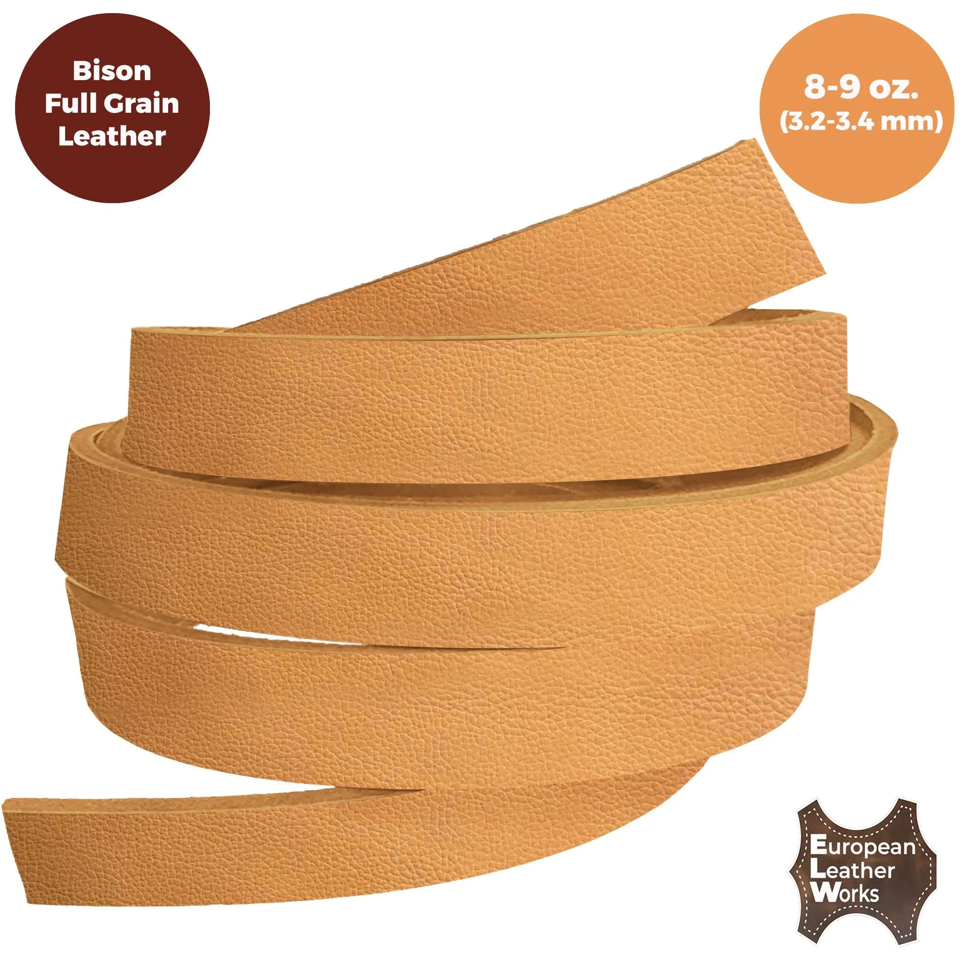 ELW Genuine American Leather Bison 8-9 oz (3.2-3.4mm) Thickness 60" Length Straps, Belts, Strips  Full Grain Hide DIY Craft Projects, Bag, Chap, Moccasins, Jewelry, Wrapping