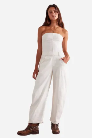 Free People Je Suis Pret Barrel Jumpsuit in Stone White