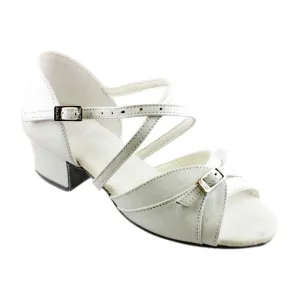 Girls' Latin Dance Shoes, 3070 Polina, White Leather, Block Heel