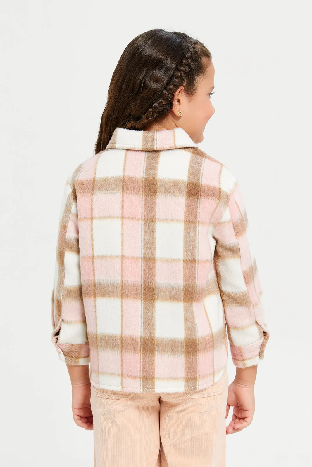 Girls Pink Checkered Jacket