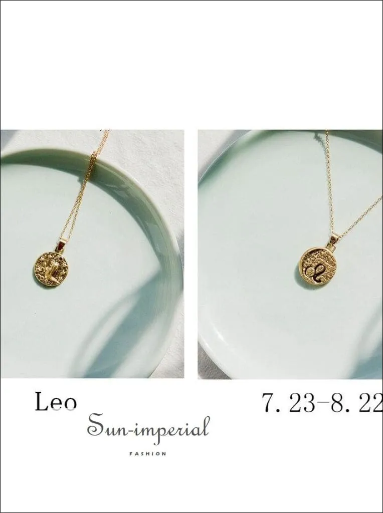 Gold Color 12 Constellation Necklaces & Pendants for Women Coin Gold Chain Necklace