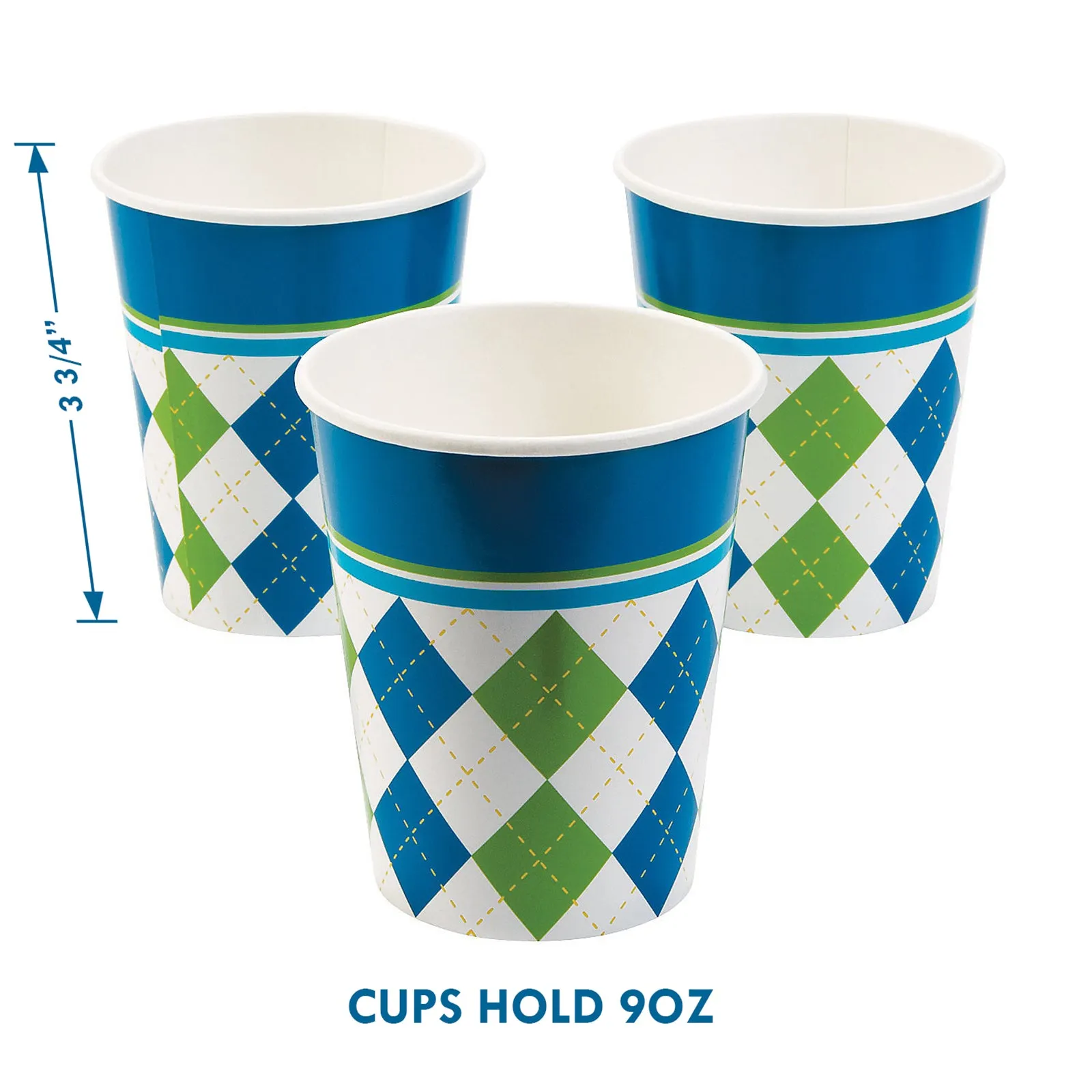 Golf Par-Tee Pack - Paper Dessert Plates, Lunch Napkins, Beverage Cups, and Forks Set (Serves 16)