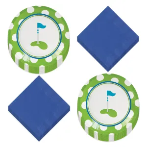 Golf Par-Tee Putting Green Paper Dessert Plates and Beverage Napkins (Serves 16)