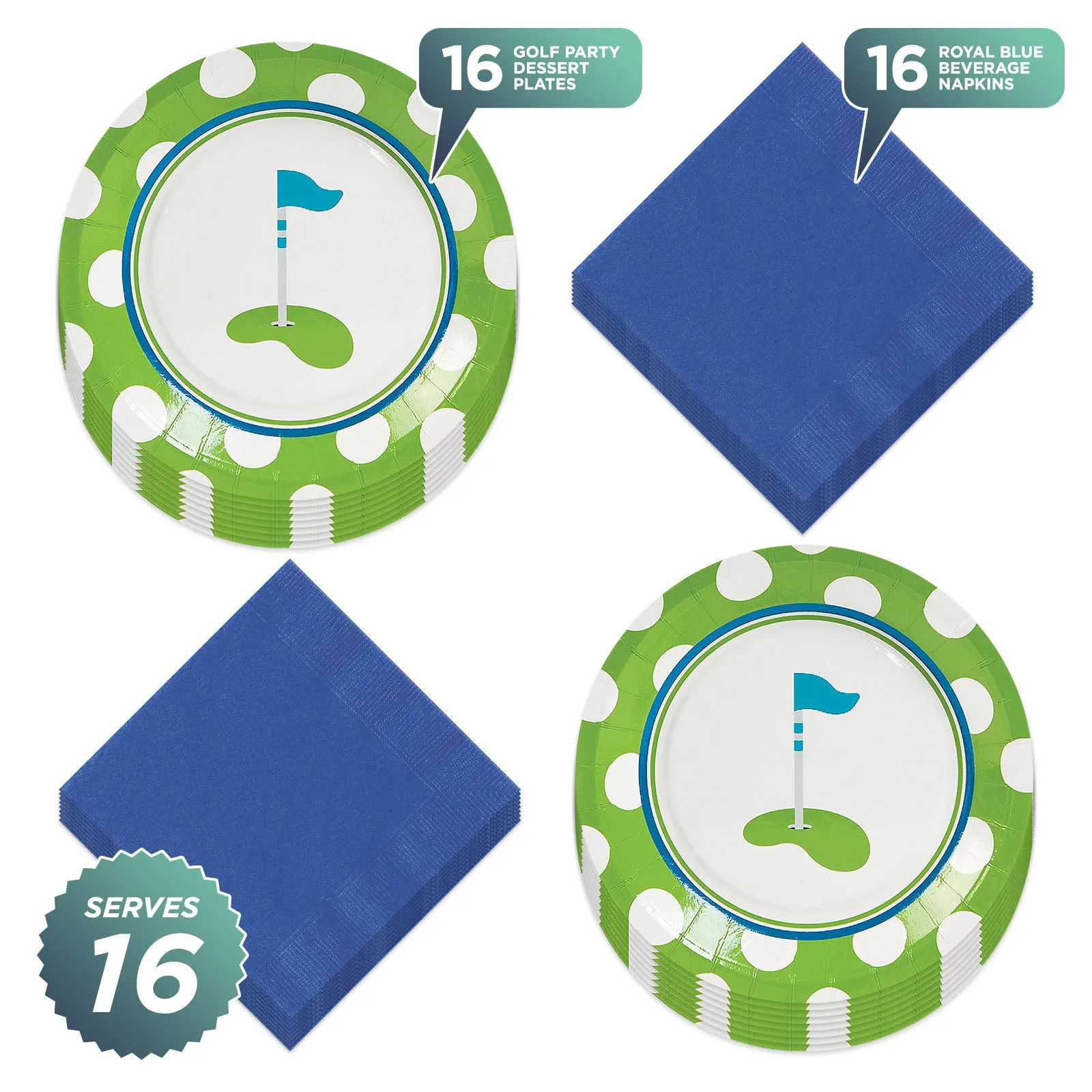 Golf Par-Tee Putting Green Paper Dessert Plates and Beverage Napkins (Serves 16)