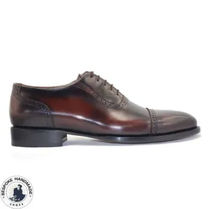 Handcrafted Men's Brown Leather Oxford Toe Cap Lace Up Dress Formal Shoes