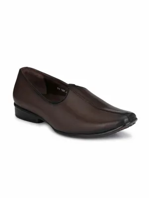 Hitz Men's Brown Leather Slip-On Ethnic Shoes