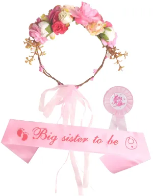 I am going to be Big Sister, Big Sister Flower Crown, Sash and Pin, Daughter Get Promoted