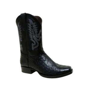 International M Pecos Kids's Black Rubber Sole Ostrich Print Boot