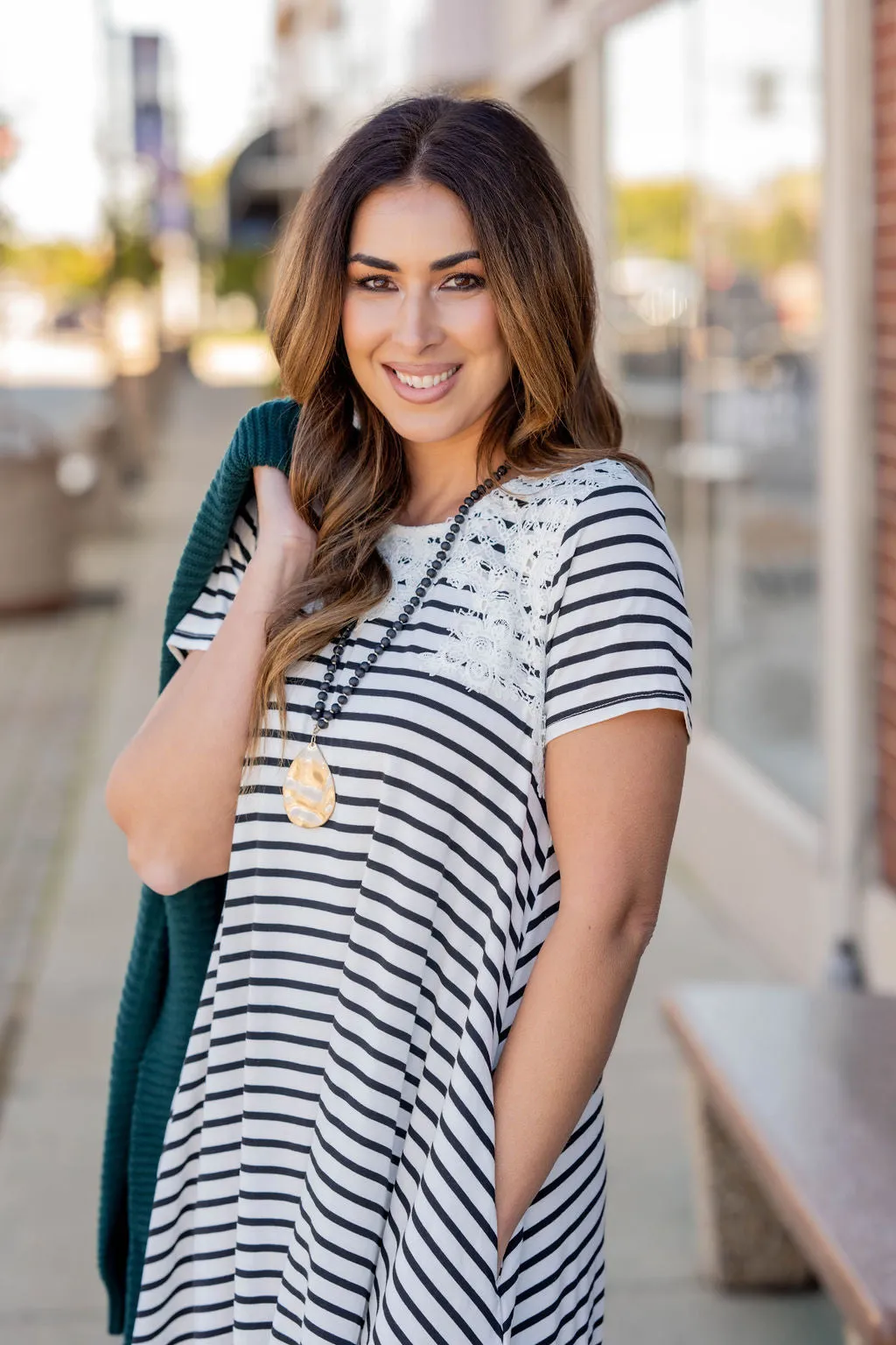 Lace Top Striped Dress