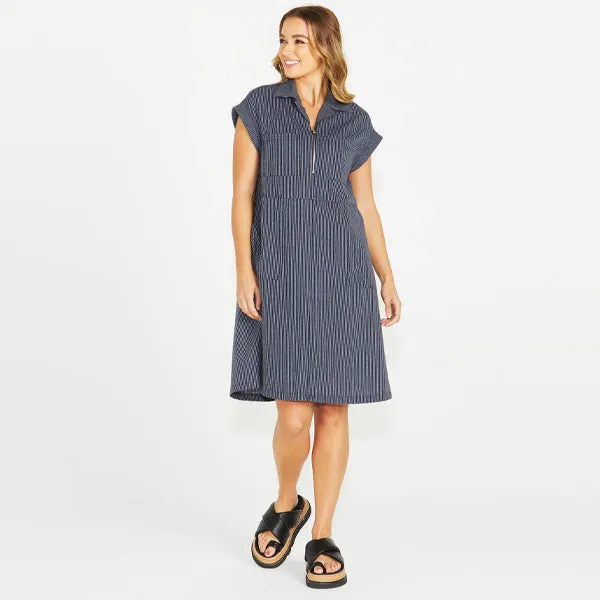 Liberty Utility Dress - Navy White Stripe