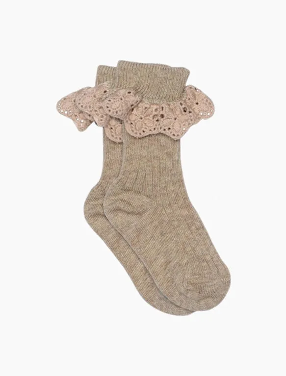 Lisa Lace Socks in Light Brown Melange