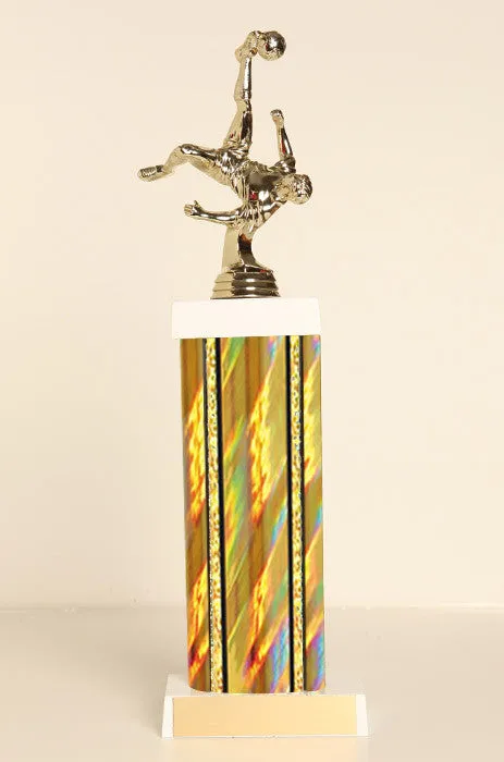 Male Soccer Bicycle Kick Square Column Trophy