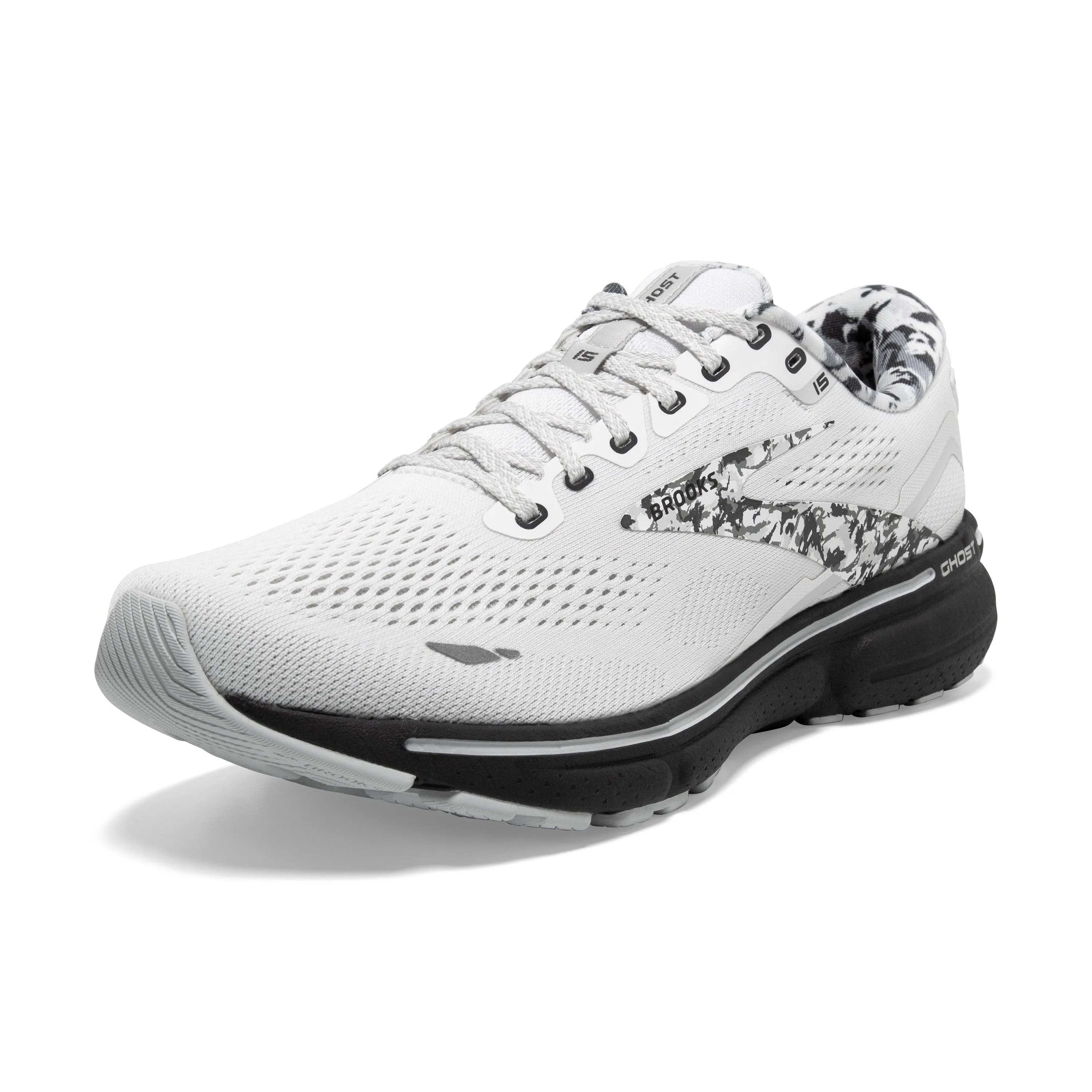 Men's Brooks Ghost 15 1103931D149 Color: White/Ebony/Oyster