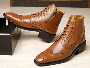 Men's Height Increasing Latest Formal / Semi-Formal Cow Boy Ankle Zipper Lace-Up Brogue Boots