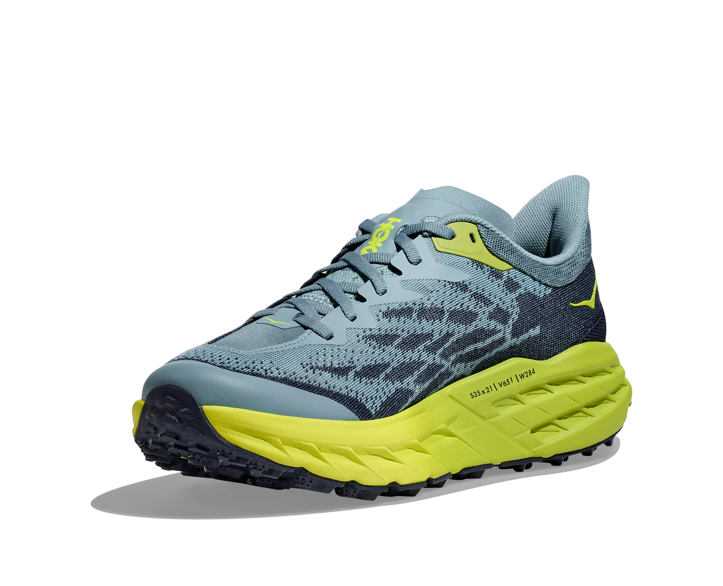 Men's Hoka Speedgoat 5 Color: Stone Blue/Dark Citron (WIDE WIDTH)