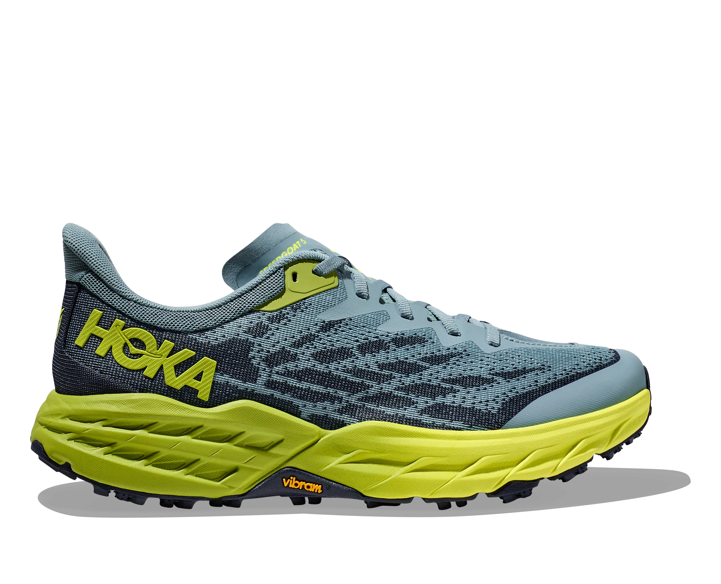 Men's Hoka Speedgoat 5 Color: Stone Blue/Dark Citron (WIDE WIDTH)