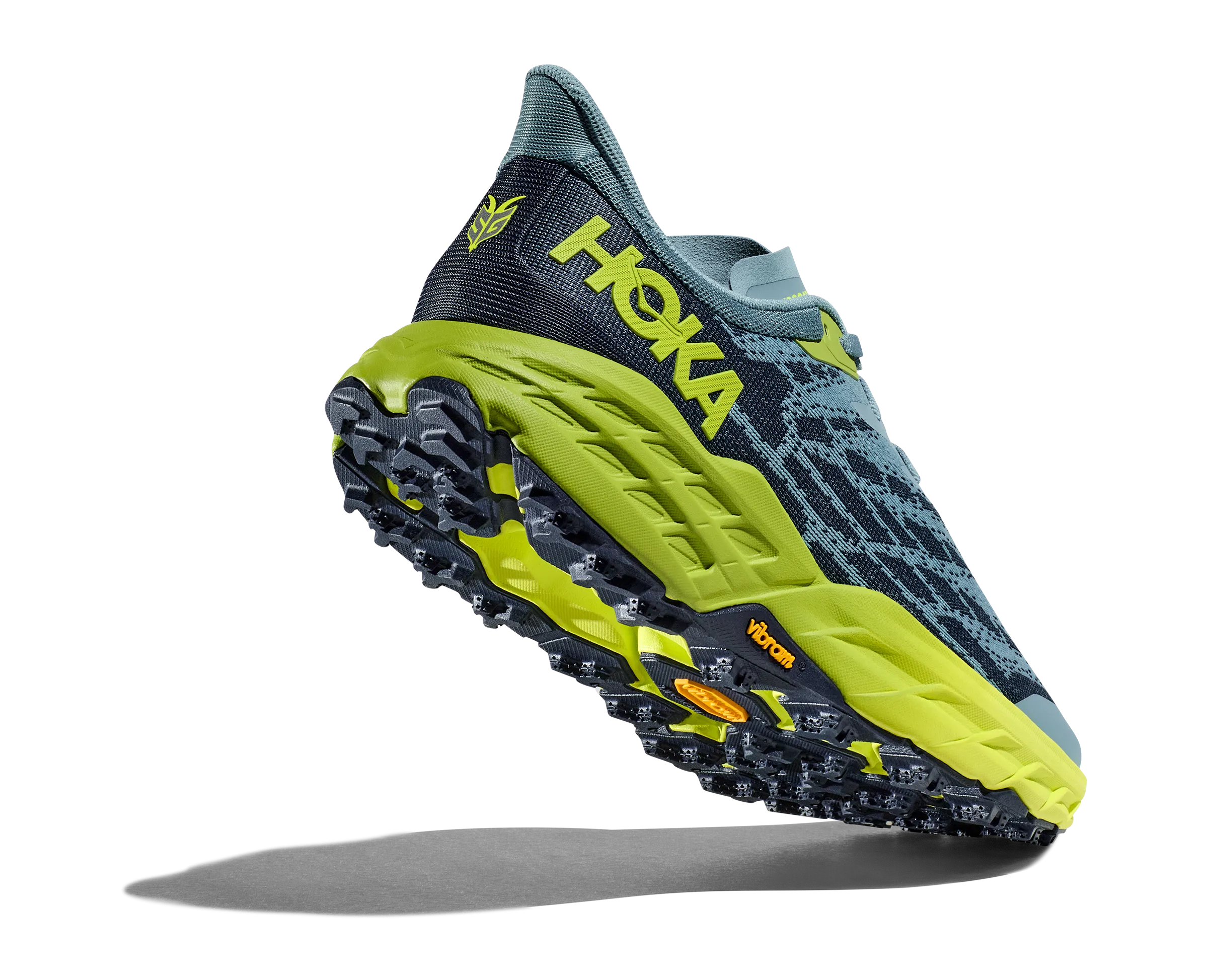 Men's Hoka Speedgoat 5 Color: Stone Blue/Dark Citron (WIDE WIDTH)