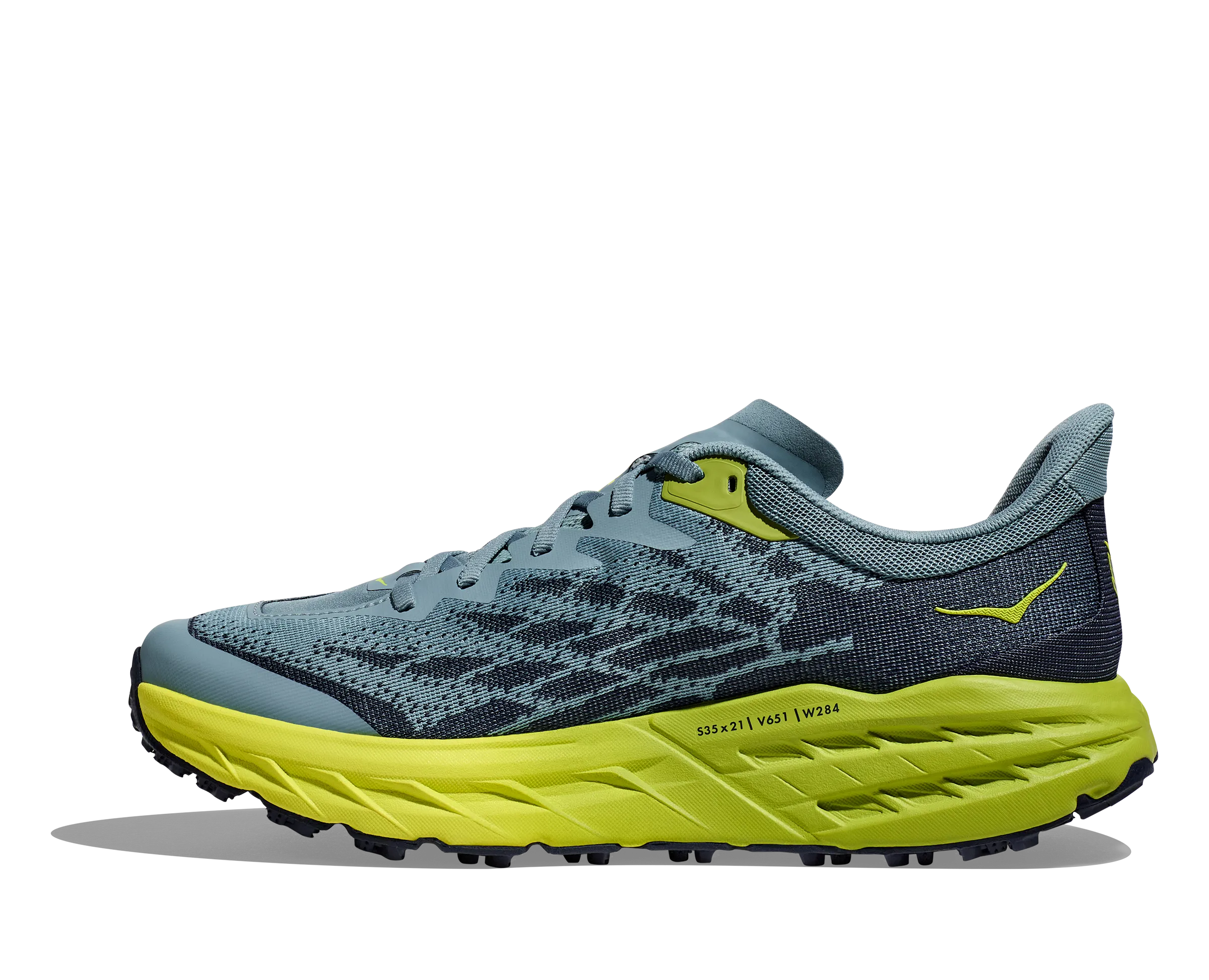 Men's Hoka Speedgoat 5 Color: Stone Blue/Dark Citron (WIDE WIDTH)