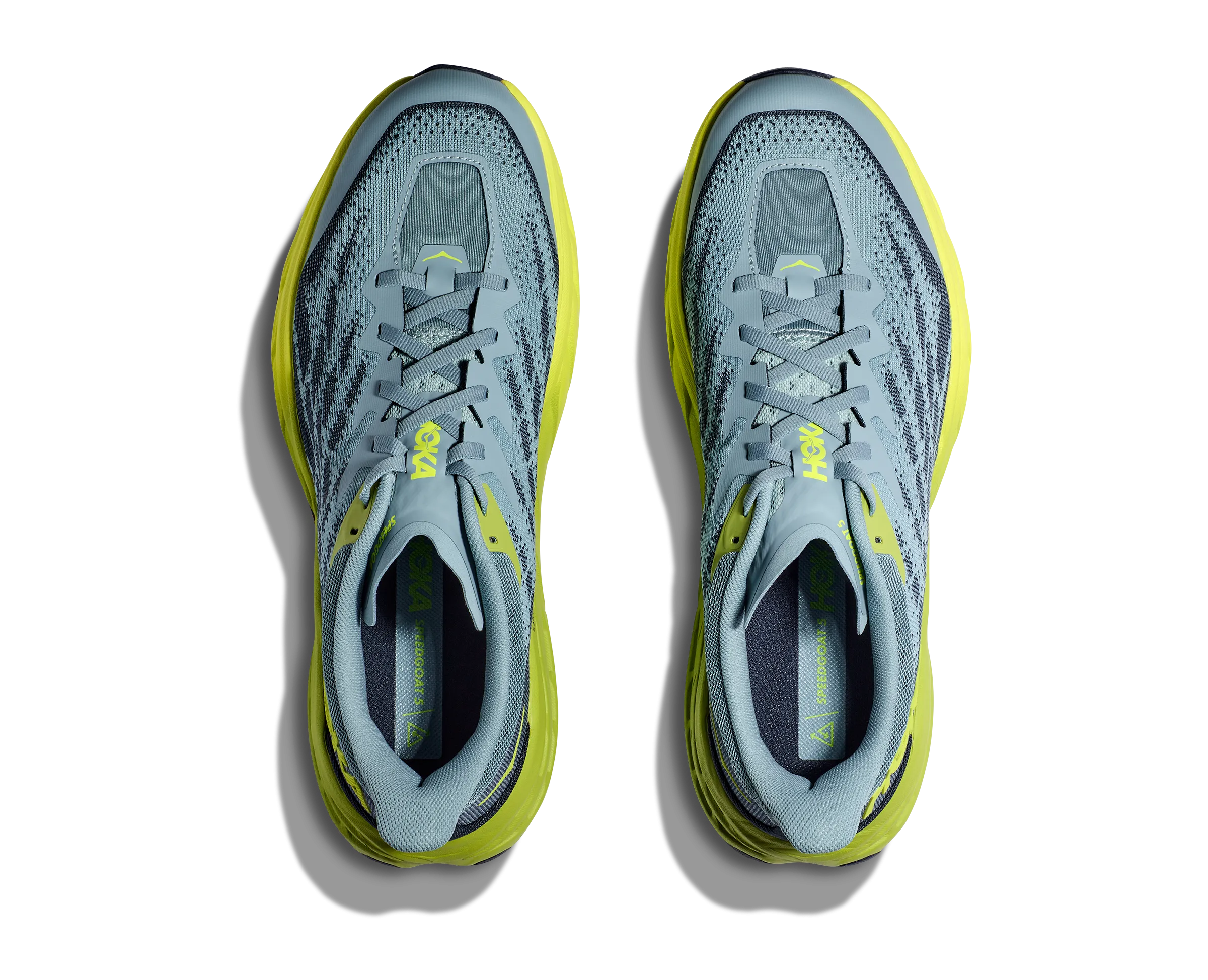 Men's Hoka Speedgoat 5 Color: Stone Blue/Dark Citron (WIDE WIDTH)