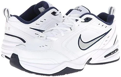 Nike Men's NIKE AIR MONARCH IV (4E) RUNNING SHOES -10.5;   White / Metallic Silver-Midnight Navy