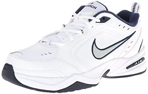 Nike Men's NIKE AIR MONARCH IV (4E) RUNNING SHOES -10.5;   White / Metallic Silver-Midnight Navy