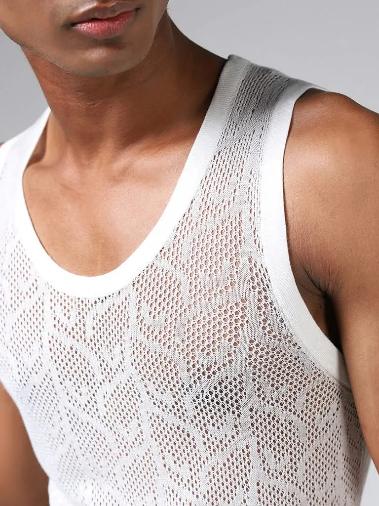 Nuon White Lace Insert Sleeveless Slim-Fit Vest