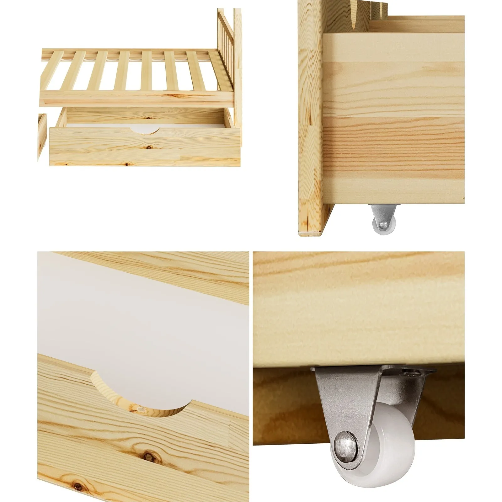 Oikiture 2x Trundle Drawers for Bed Frame Base Storage with Wheels Wooden