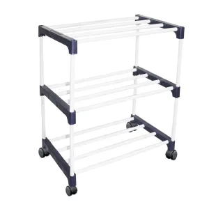 Rawzz 3 Layer Shoe Rack For Home Metal Plastic Rack with Wheels for Multipurpose Use Books, Clothes, Shoes etc.… (3 shelf, black)