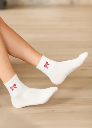 Red Bow Mid-Calf Socks