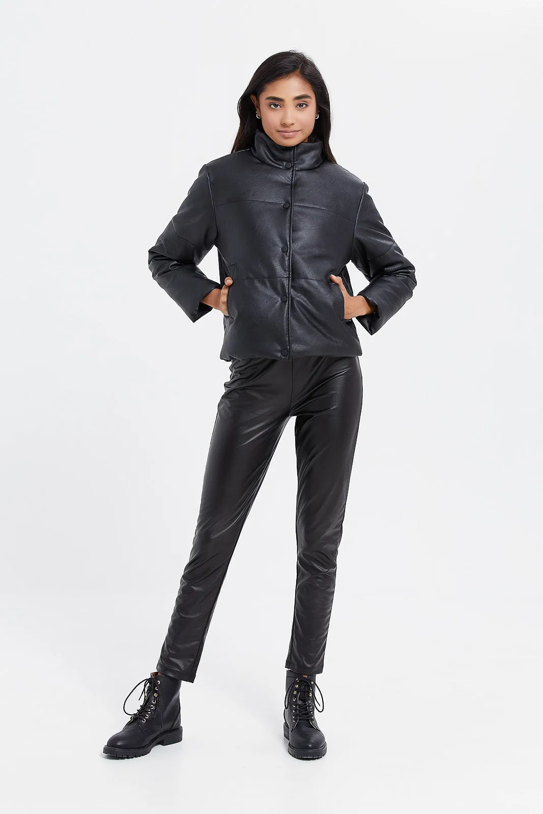 Senior Girls Black Padded Crop Jacket