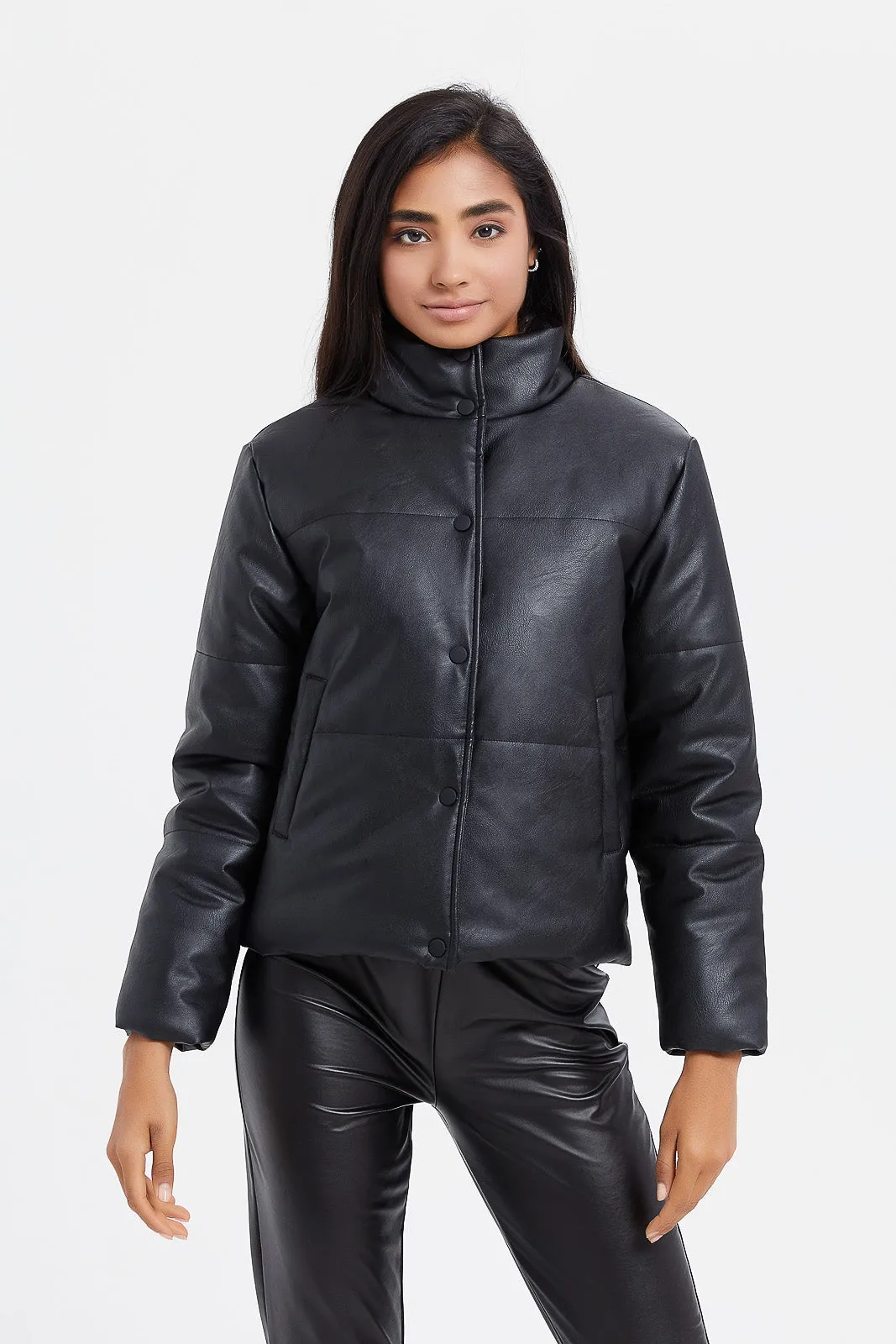 Senior Girls Black Padded Crop Jacket