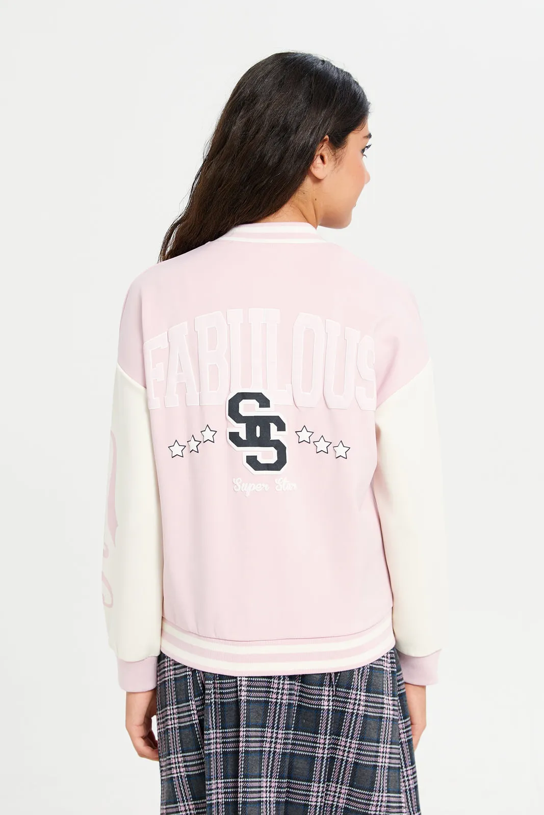 Senior Girls Pink Baseball Embellished Jackets