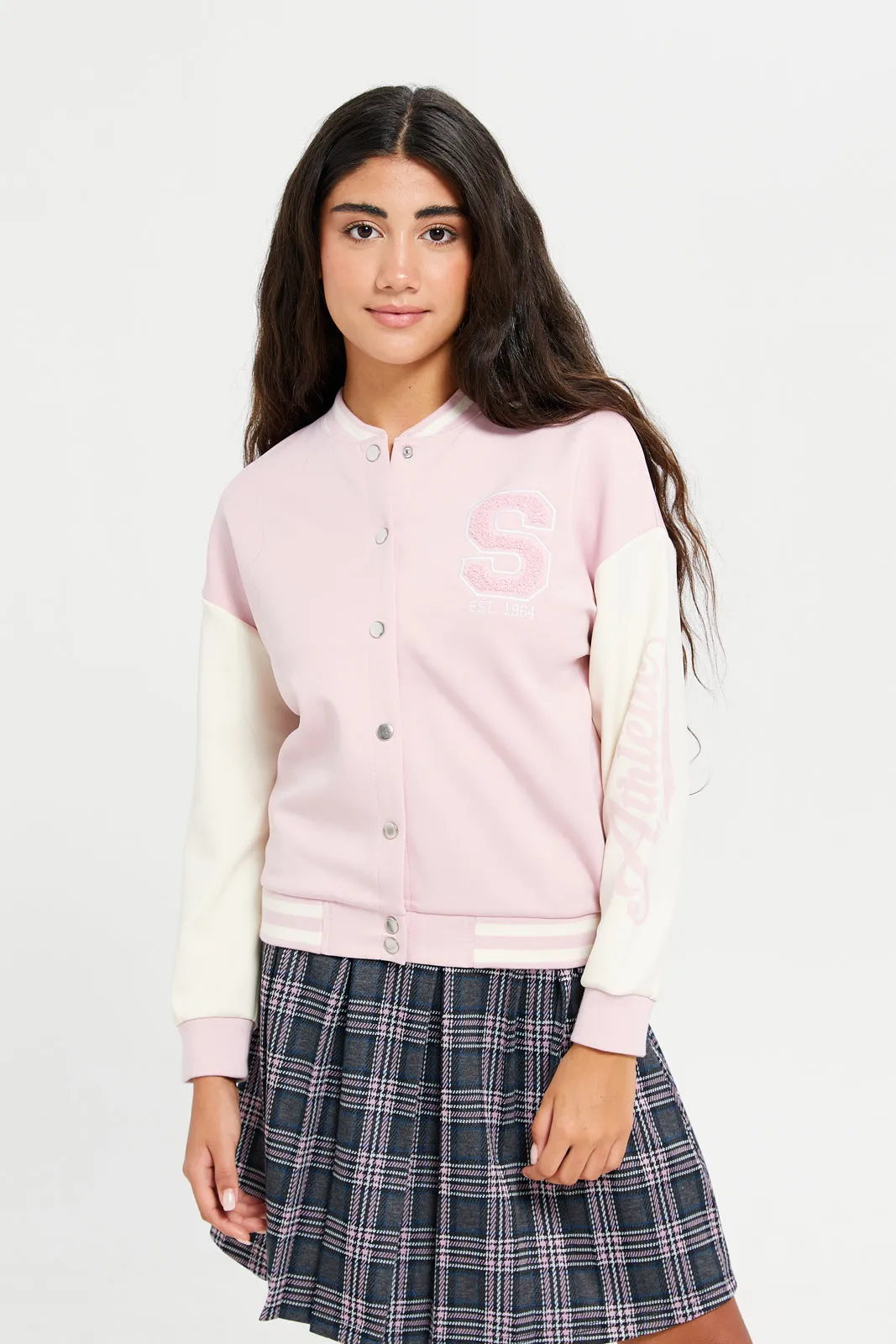 Senior Girls Pink Baseball Embellished Jackets