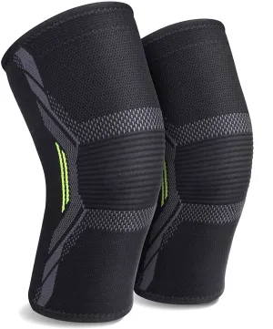 serveuttam Knee Support For Men (1Pair) Ortho Knee Cap Women, Knee Sleeves For Running Jogging Gym Squats, 4 Way Compression Knee Sleeves, Nylon (Green And Black, L)