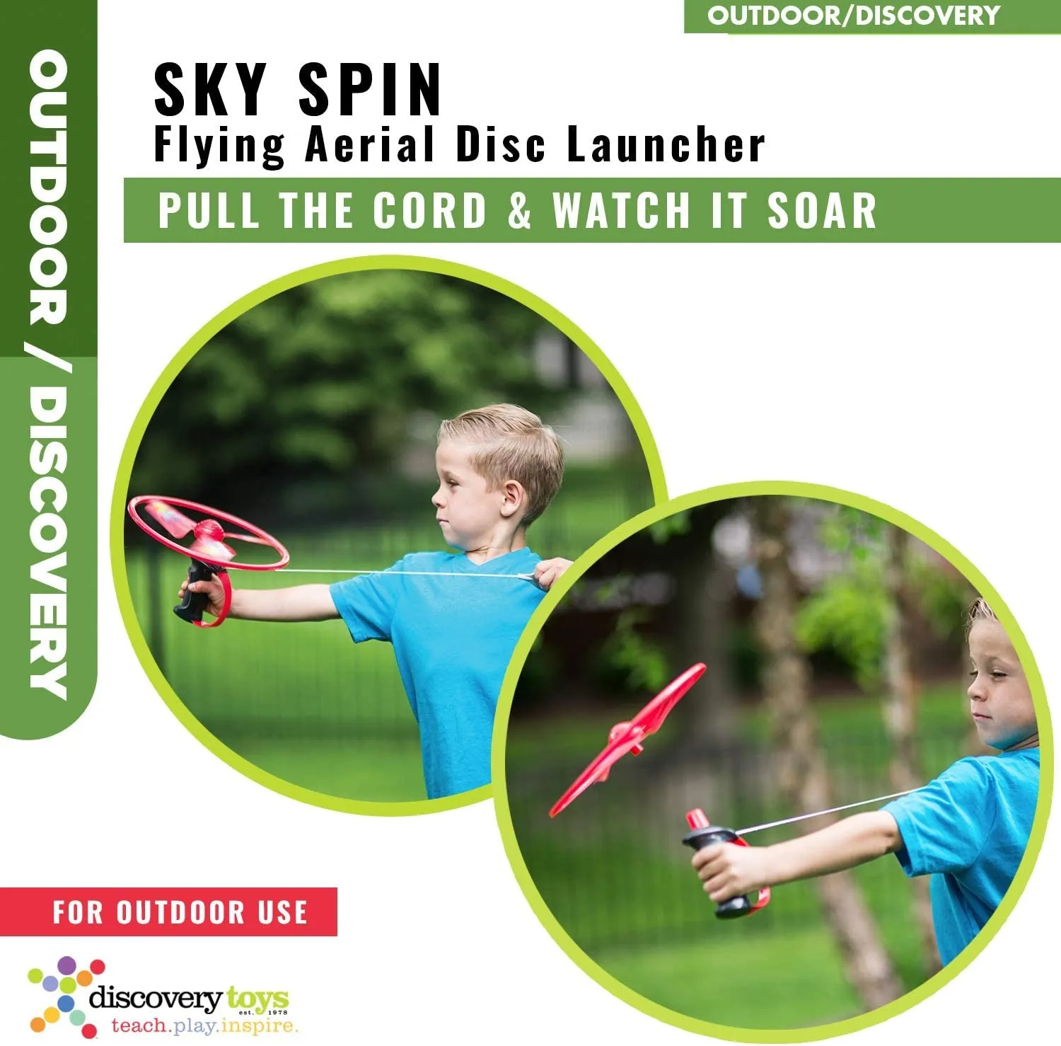 Sky Spin Flying Aerial Disc Launcher | 2 Large Wings Kid-Powered Learning | STEM Toy Early Childhood Development 6 Years and up | Summer Toy