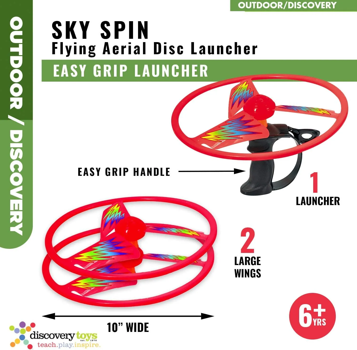 Sky Spin Flying Aerial Disc Launcher | 2 Large Wings Kid-Powered Learning | STEM Toy Early Childhood Development 6 Years and up | Summer Toy