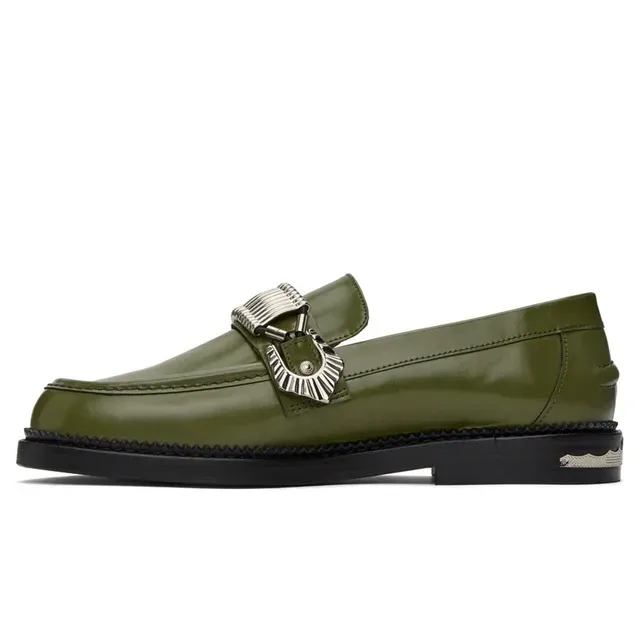 Slip-On Green Leather Metal Appliques Loafers