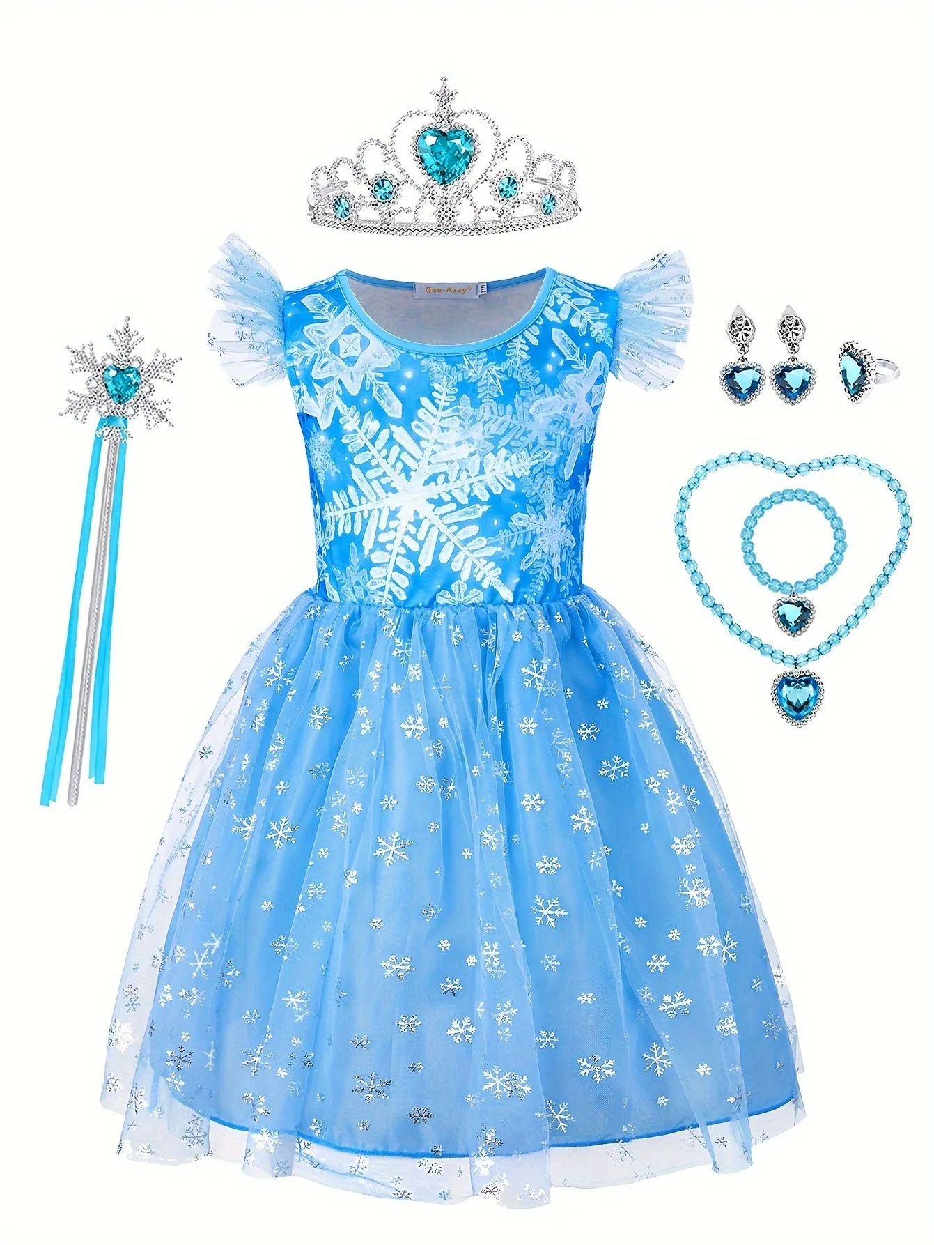 Snowflake Princess Tutu Dress Set - Sparkling Mesh, Glittery, Dreamy, and Flowy Design for Girls - Perfect for Halloween, Carnival, Party, Performance, and Dress-Up, Gift for Little Princesses