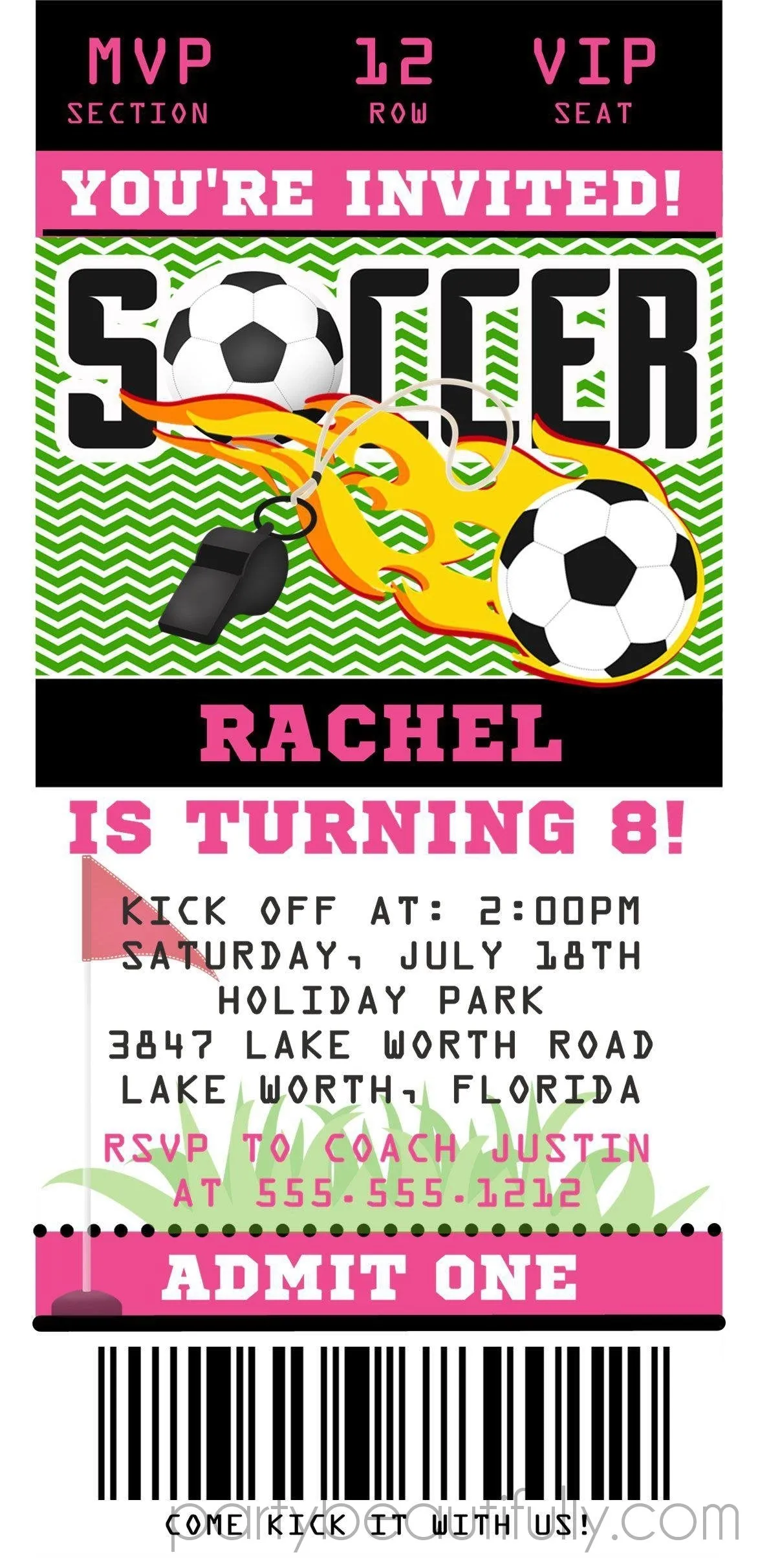 Soccer Birthday Party Ticket Invitations