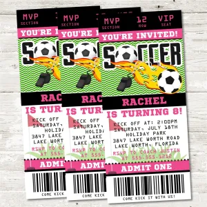 Soccer Birthday Party Ticket Invitations