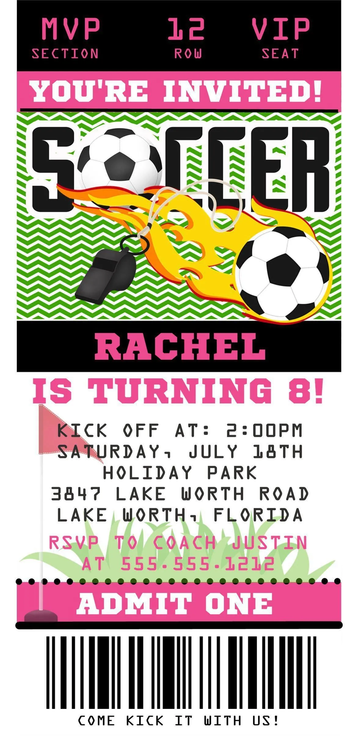 Soccer Birthday Party Ticket Invitations