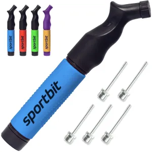 SPORTBIT Ball Pump for Sports Balls - Push & Pull Inflating System - Hand Pump for All Exercise Balls - Volleyball Pump, Basketball Inflator, Football & Soccer Ball Air Pump - Goes with 5 Needles Set