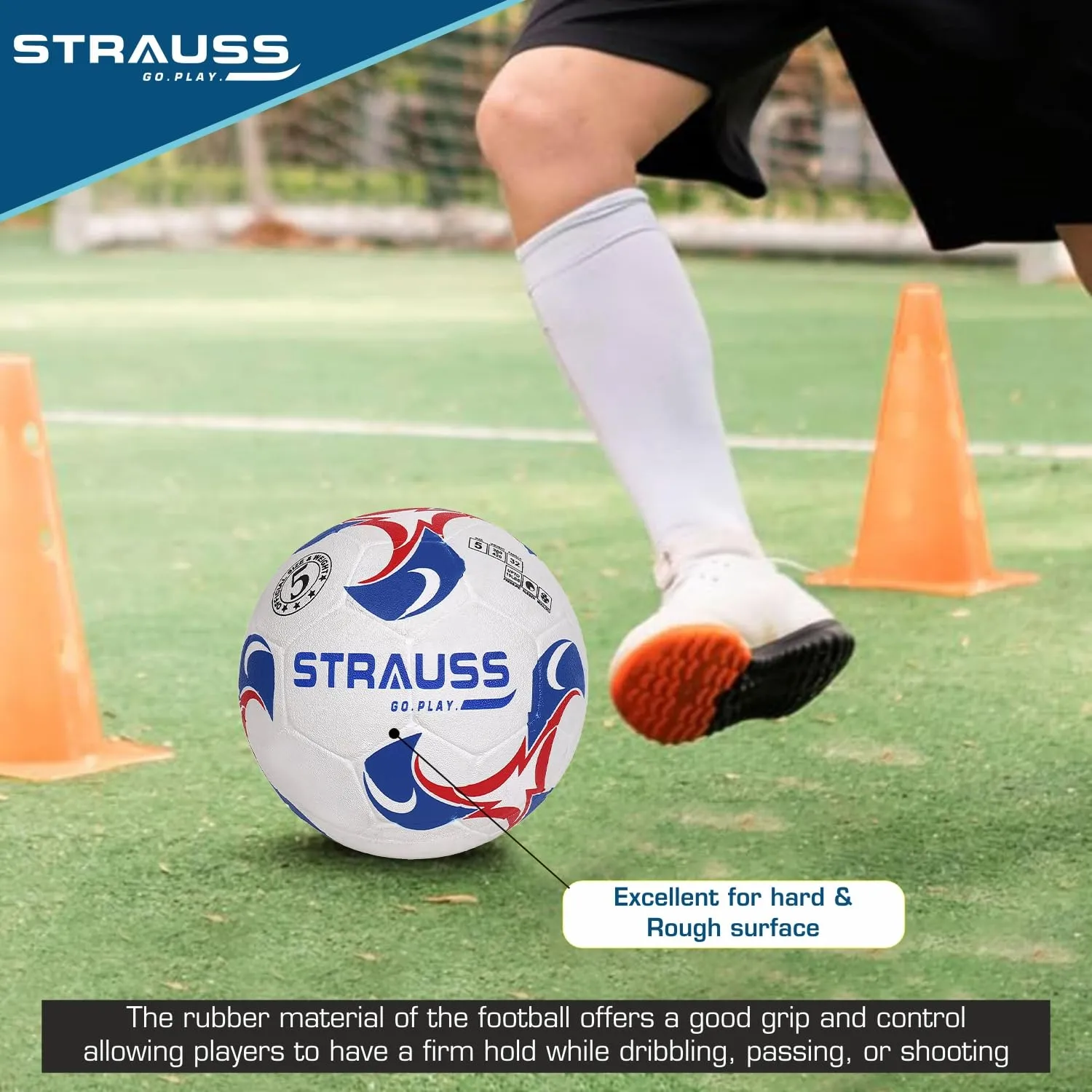 STRAUSS Goal Football, Rubberized Moulded, Suitable for Hard Ground Without Grass, Training Ball, Soccer Ball, Football for Men & Women, Size-5, White