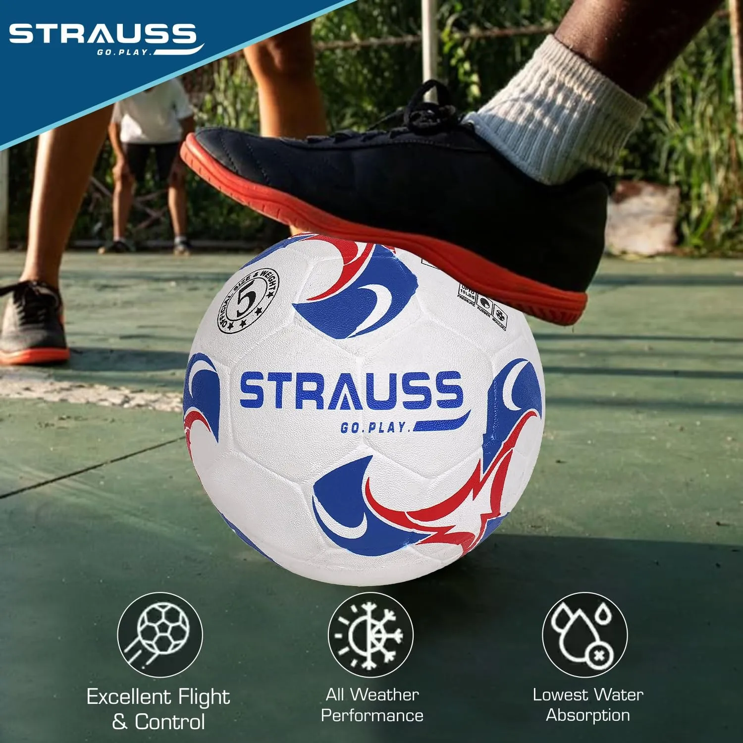 STRAUSS Goal Football, Rubberized Moulded, Suitable for Hard Ground Without Grass, Training Ball, Soccer Ball, Football for Men & Women, Size-5, White