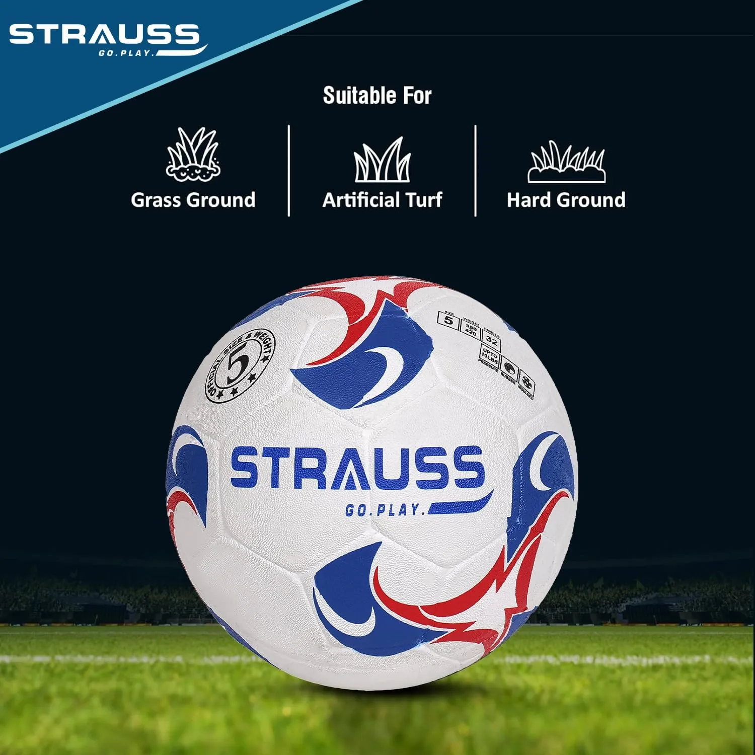 STRAUSS Goal Football, Rubberized Moulded, Suitable for Hard Ground Without Grass, Training Ball, Soccer Ball, Football for Men & Women, Size-5, White