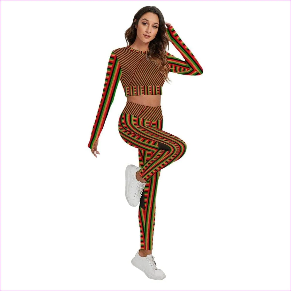 Striped Galore Women's Backless Top And Leggings Sports Set